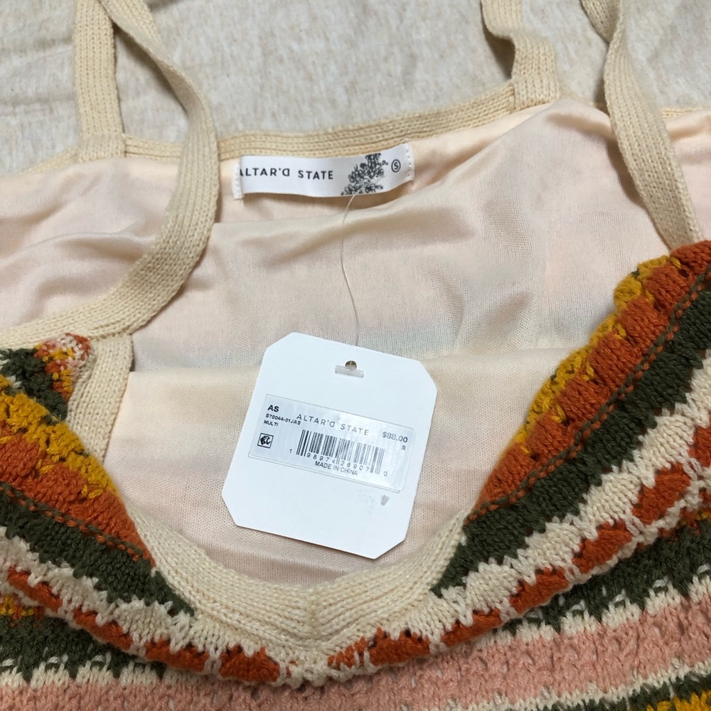 NWT Altar’d State Crochet Stripe Dress Cottagecore Festival Bohemian Sleeveless - Picture 6 of 8
